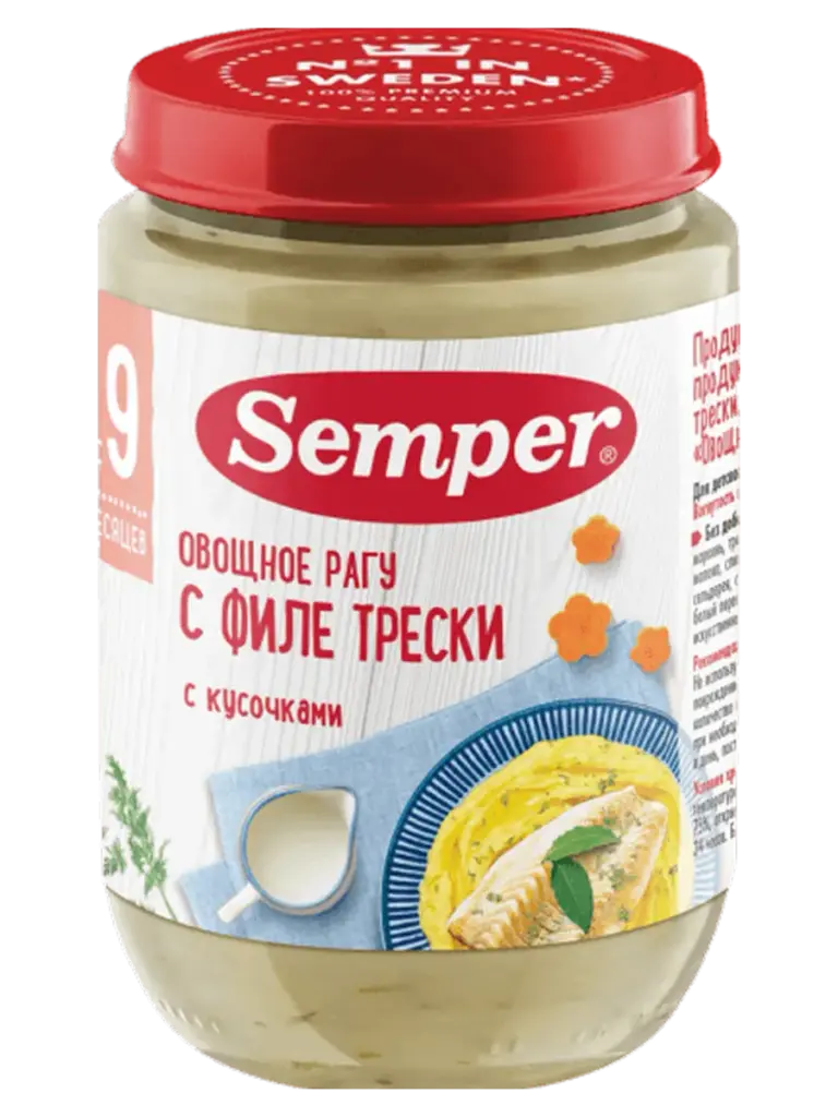 Pyure Semper Ovoshchnoe Ragu S File Treski 12M Пюре детское semper овощное рагу с филе трески 12+ мес