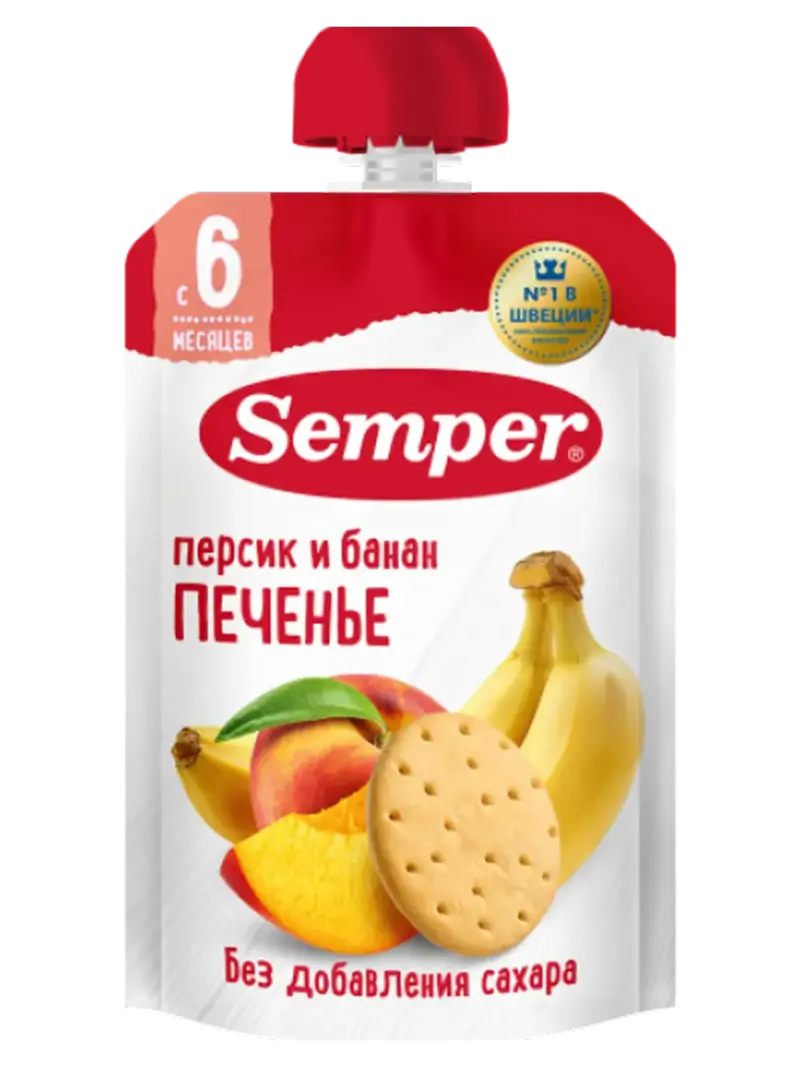 Пюре детское Semper персик-банан с печеньем 6+ мес