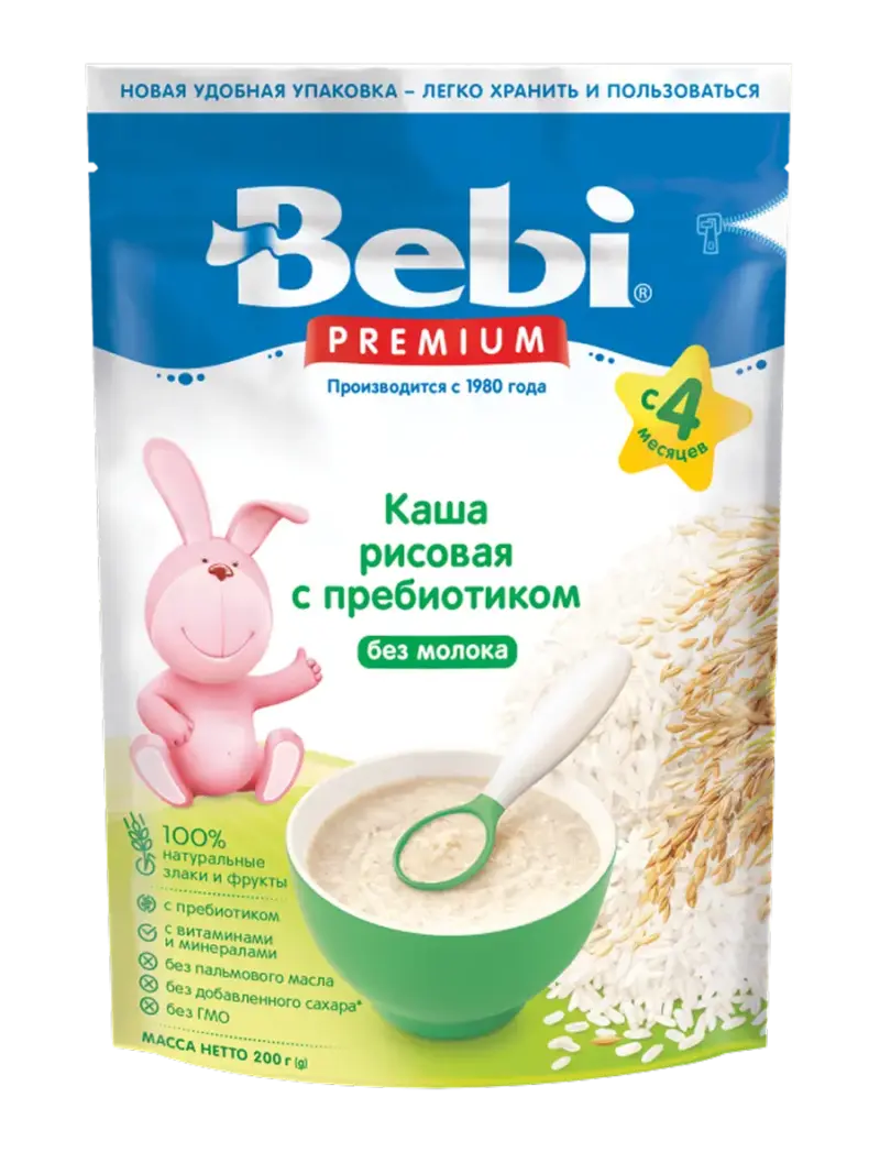 Каша детская безмолочная Bebi рисовая 4+ мес