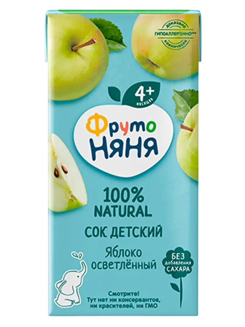 Сок детский ФрутоНяня яблоко осветленный 4+ мес