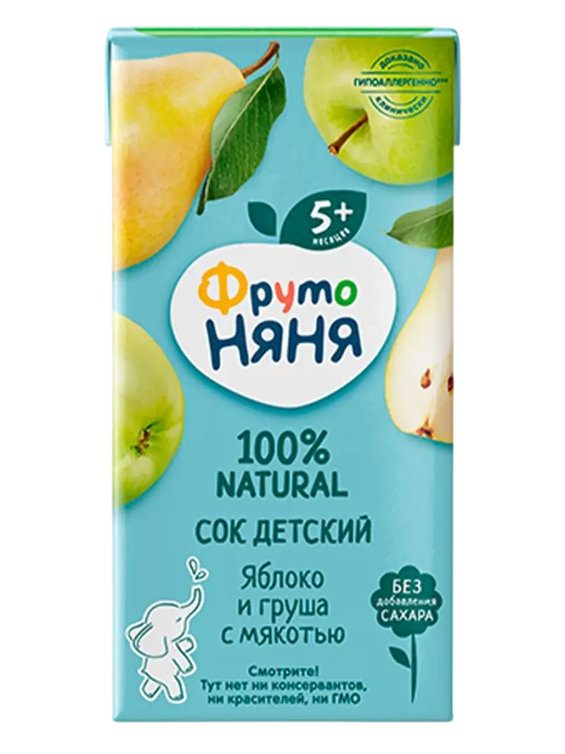 Сок детский ФрутоНяня яблоко-груша осветленный 5+ мес
