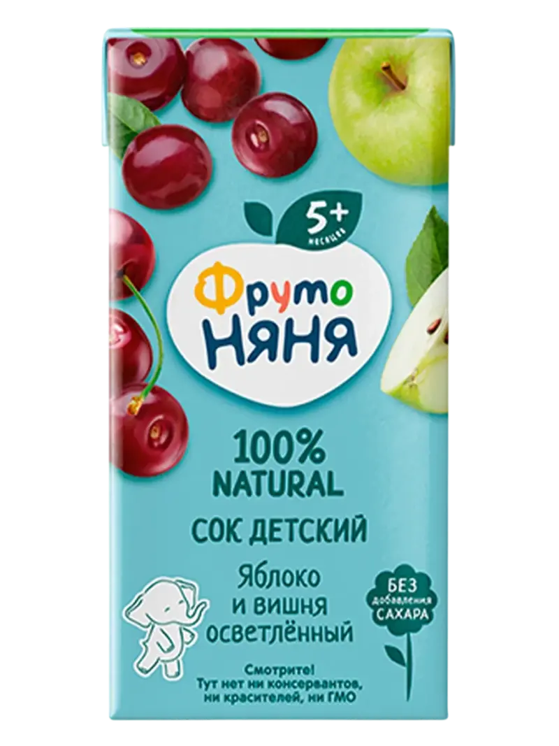 Сок детский ФрутоНяня яблоко-вишня осветленный 5+ мес
