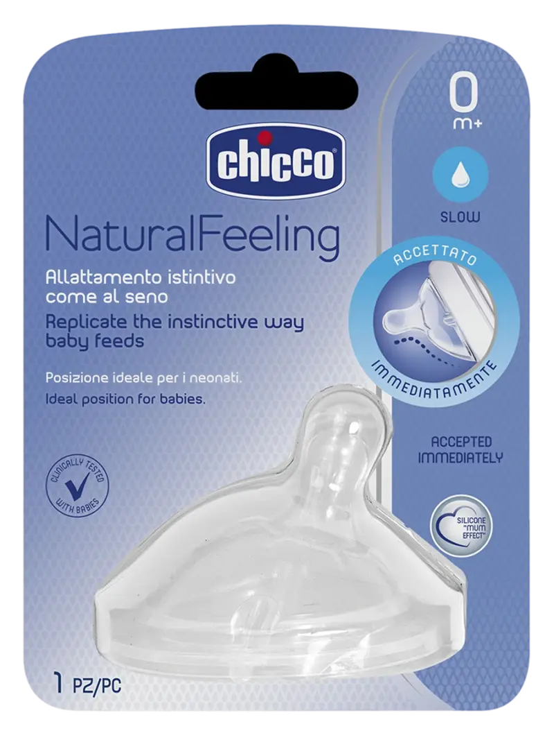 Соска для бутылочки силиконовая Chicco Natural Feeling медленный поток