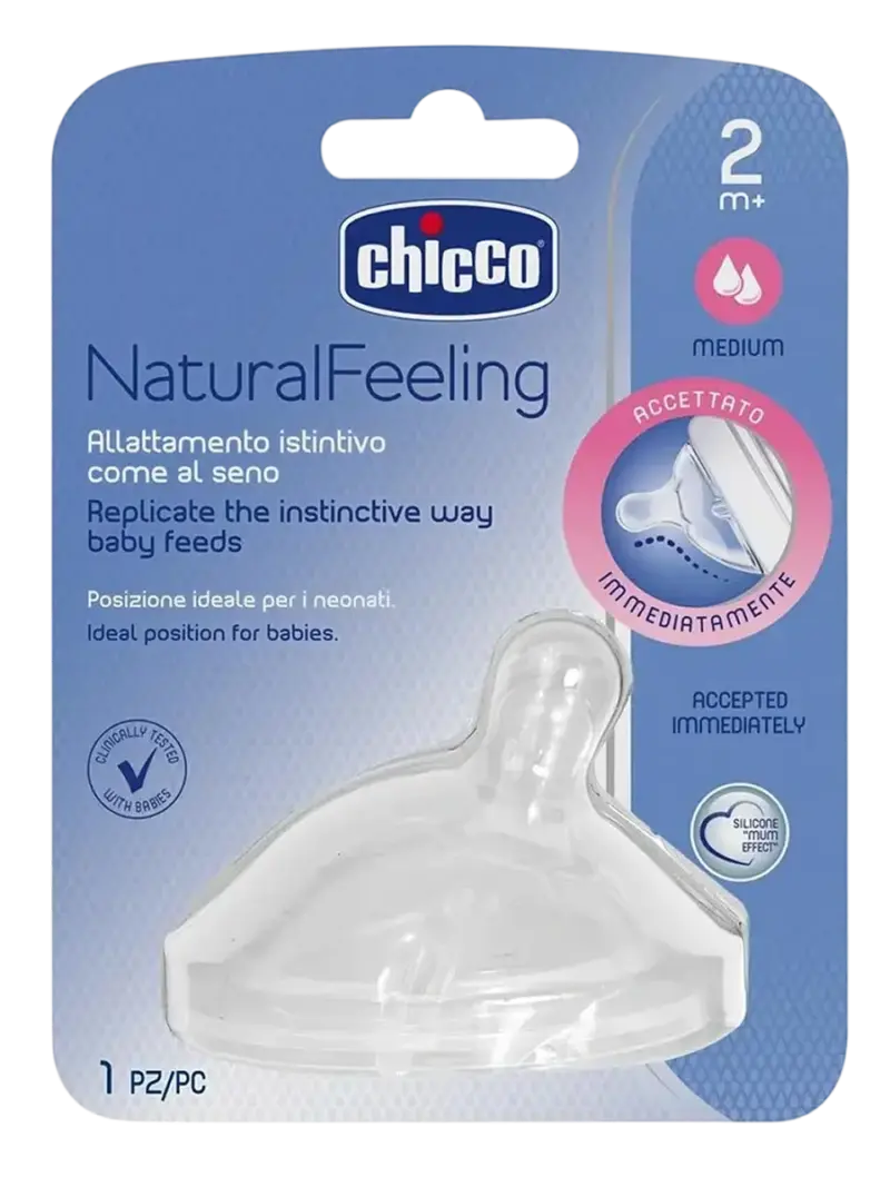 Соска для бутылочки силиконовая Chicco Natural Feeling средний поток