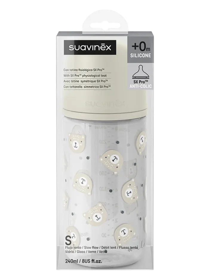 Бутылочка для кормления стеклянная Suavinex Wild бежевая 3+ мес Бутылочка для кормления стеклянная Suavinex Wild бежевая 3+ мес