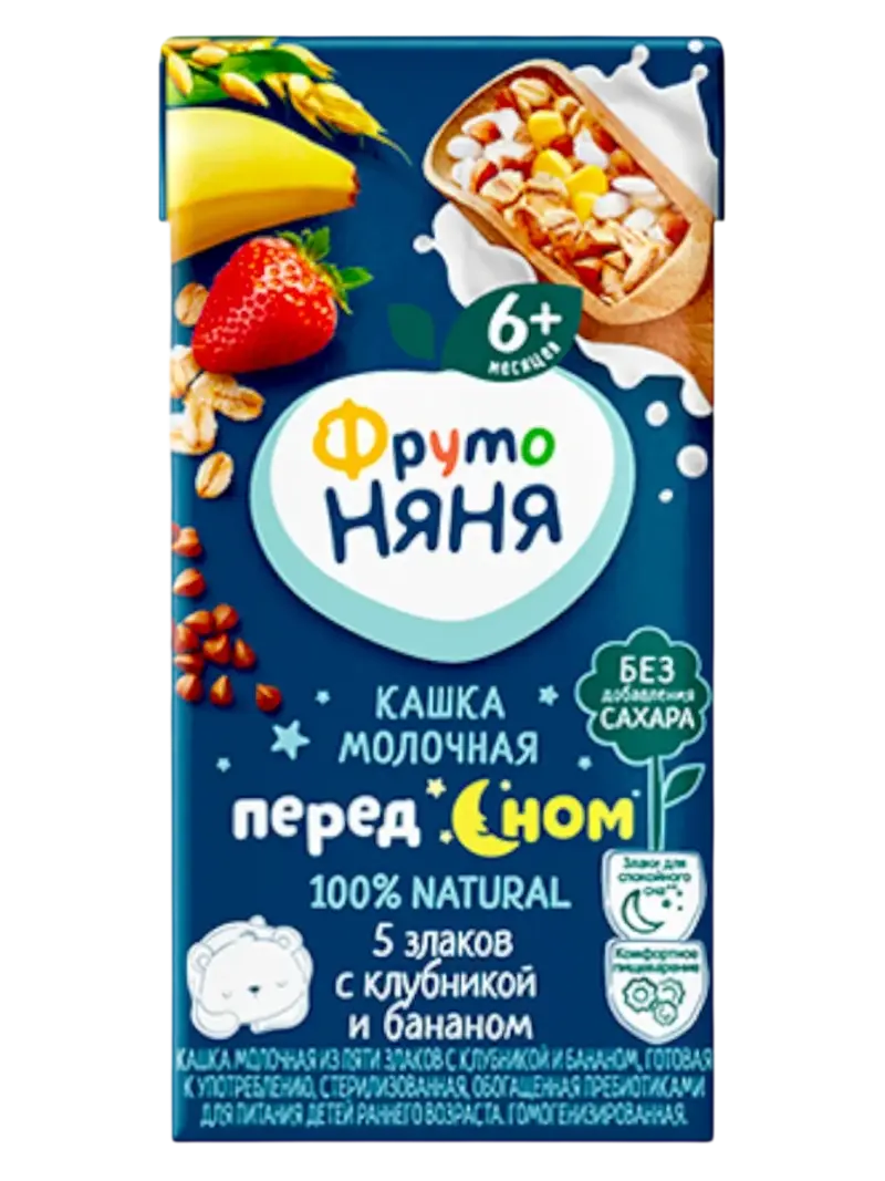Каша детская молочная жидкая ФрутоНяня 5 злаков клубника-банан 6+ мес